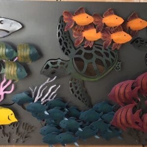 Mixed Swimming Fish Panel Wall Art: A vibrant and colourful artwork featuring mixed swimming fish