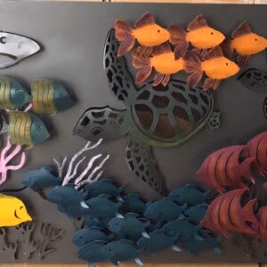 Mixed Swimming Fish Panel Wall Art: A vibrant and colourful artwork featuring mixed swimming fish