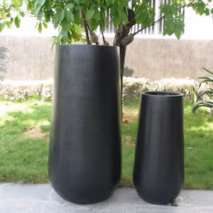 Tall Drum Pot: Polystone Resin Pots in Sleek Vertical Design