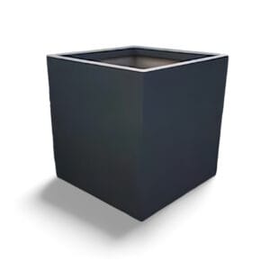 Large fibreglass cube planter with a sleek design